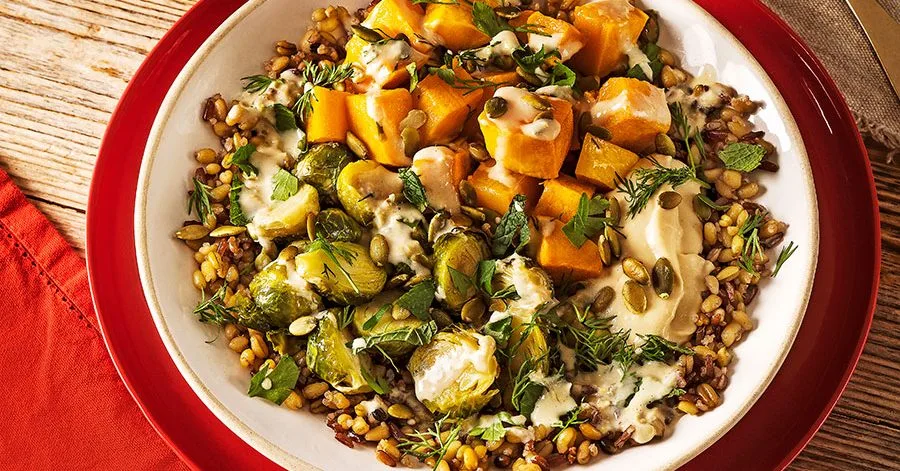 Grain bowl with Brussels sprouts