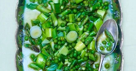 Asparagus, Leeks and Peas Poached in Butter