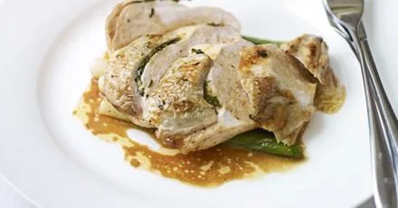 Butter-roasted supreme of chicken with wild mushroom & potato gratin