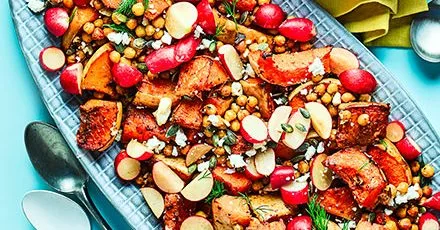 Butternut squash, chickpea, feta and pickled radish salad