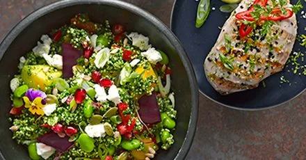 Cajun blackened chicken with supergreen quinoa