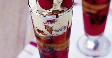 Caramel peach & summer berry knickerbocker glory