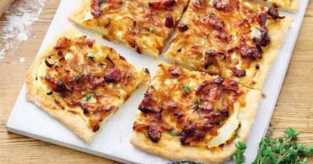 Caramelised onion & bacon tart