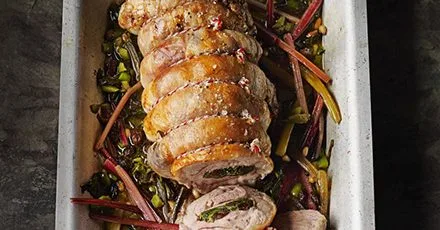 Chard-stuffed roast lamb