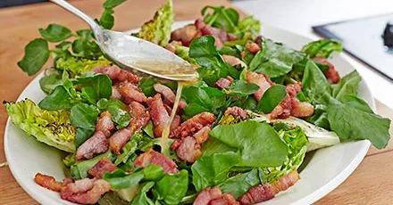 Charred Baby Gem, watercress & bacon salad