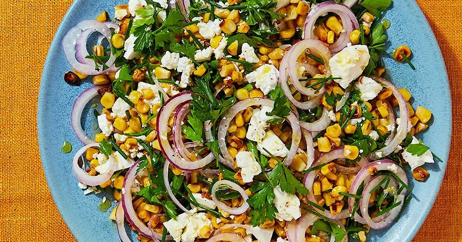 Charred corn & feta salad