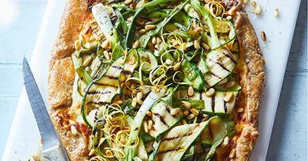 Charred courgette, lemon & goat’s cheese galette