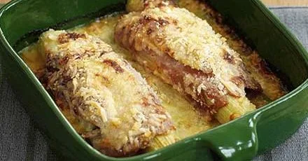Cheesy leeks with ham
