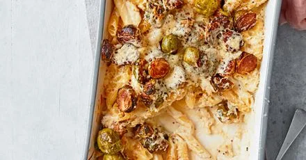 Cheesy Brussels Sprout Pasta Bake