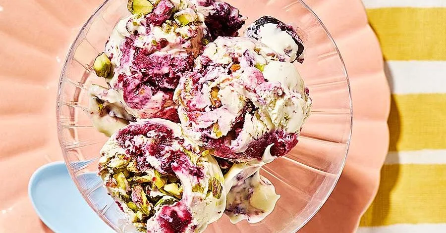 No-Churn Cherry and Pistachio Ice Cream