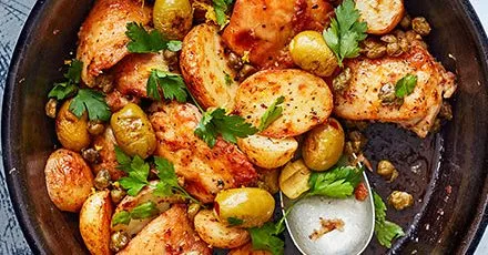 Chicken and crispy capers with new potatoes