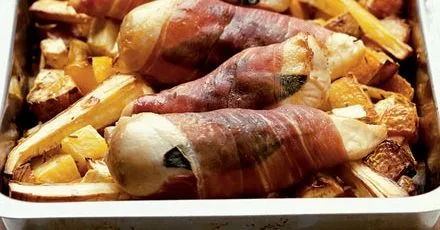 Chicken roasted with winter root vegetables