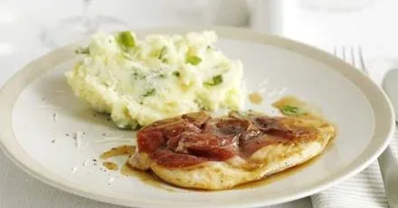 Chicken saltimbocca with basil mash