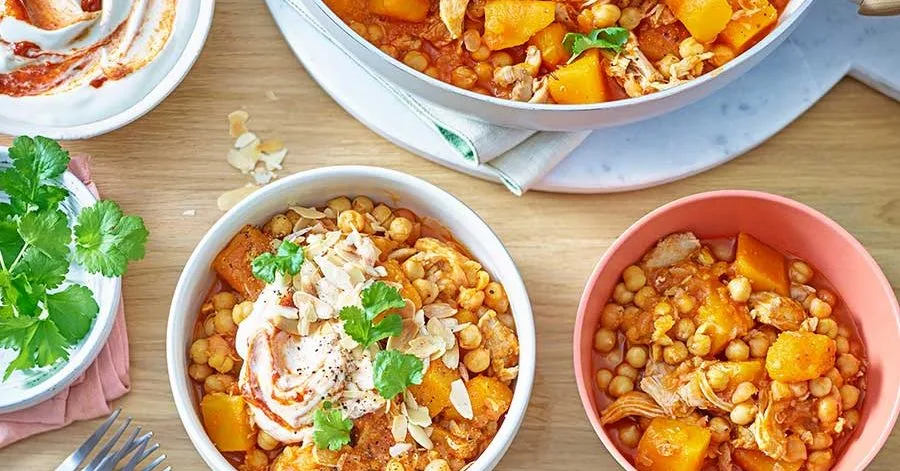 Braised chicken with pumpkin and chickpeas