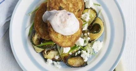 Chickpea fritters with courgette salad