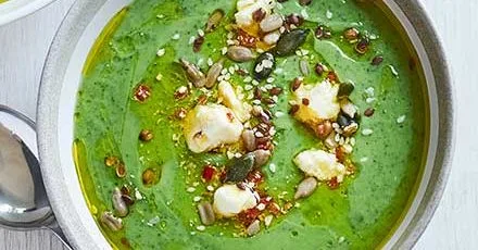 Chilled green soup with feta