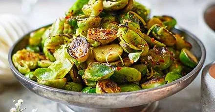 Charred Brussels sprouts with chili