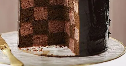 Chocolate, raspberry & rose battenberg gateau