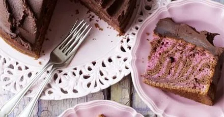 Chocolate & raspberry zebra cake