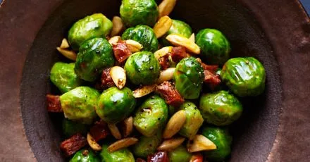 Chorizo and almond Brussels sprouts