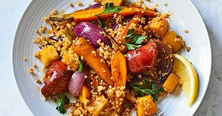 Chorizo and Root Vegetables with Bulgur