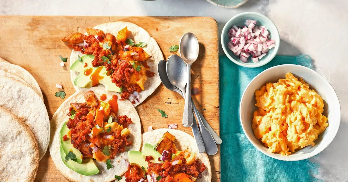 Breakfast tortillas with chorizo and sweet potato