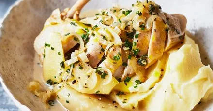 Cider-poached chicken with celeriac and apple
