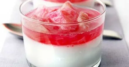 Coconut creams with poached rhubarb