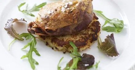 Confit of duck with herbed potato cakes