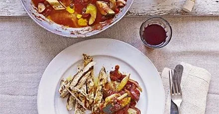 Courgette caponata with thyme & garlic chicken