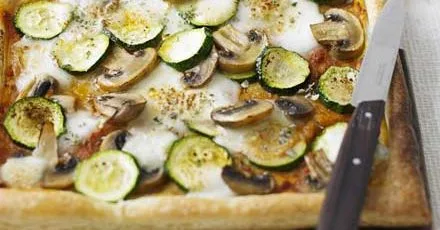 Courgette, mushroom & mozzarella tart