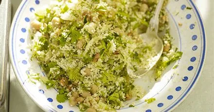 Couscous with courgette, fried onions & herbs
