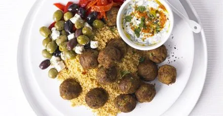 Couscous & falafel salad with minty yogurt