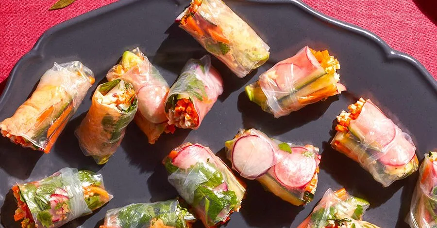 Crab rolls with sriracha mayo and rainbow fillings