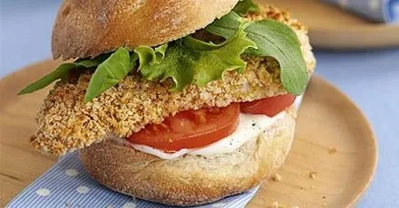 Crisp chicken burgers with lemon mayo