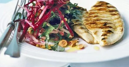 Crunchy beetroot slaw with grilled chicken