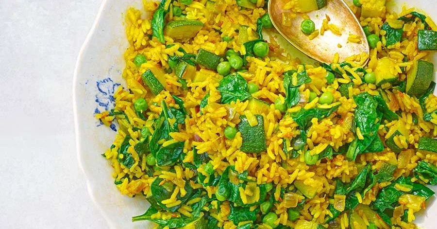 Curried spring veggie pilaf
