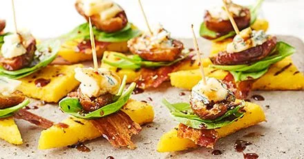 Date, blue cheese and pancetta polenta stacks
