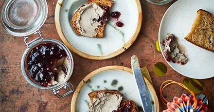 Duck liver parfait with cherry compote and sourdough croutons