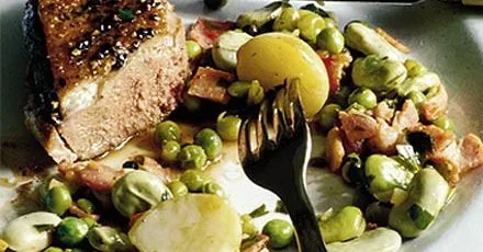 Duck with summer peas & beans