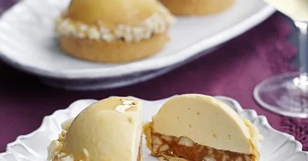 Caramelised white chocolate, ginger caramel & macadamia tarts