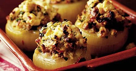 Feta stuffed roasty onions