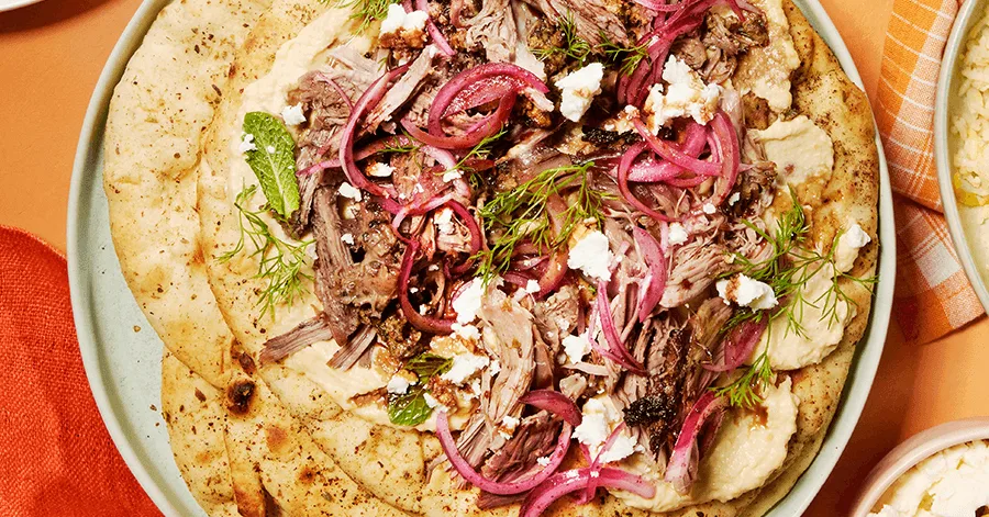 Feta and walnut crust on Easter lamb with pomegranate