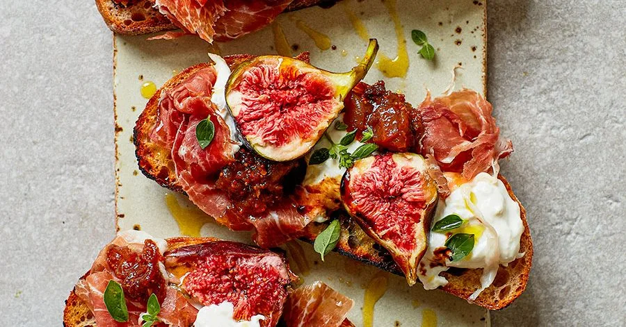 Fig, Burrata and Prosciutto Tartine
