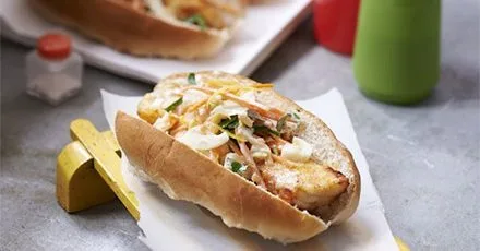 Fish dogs with lemony fennel slaw