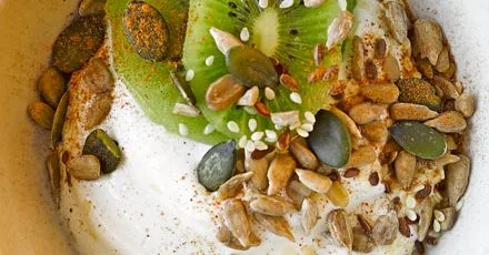 Yogurt with fruit and seeds