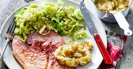 Gammon steaks with leek & celeriac mash and apple sauce