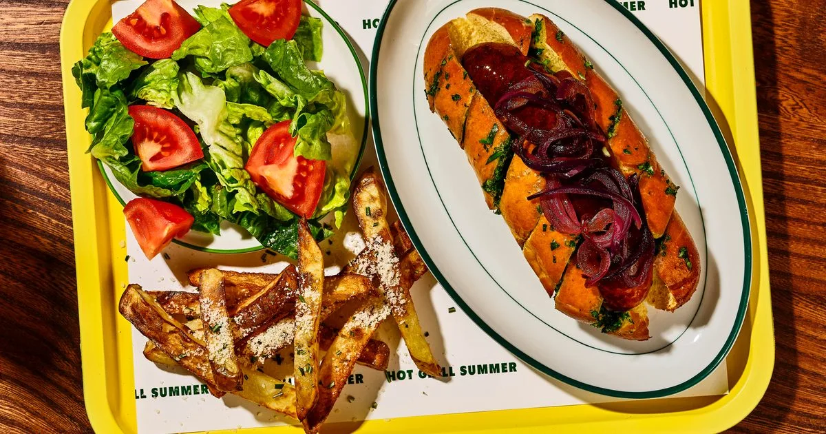 Garlic bread hot dog with cheesy rosemary & truffle fries