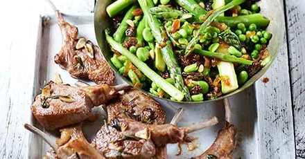 Garlicky lamb cutlets with Sicilian-style greens