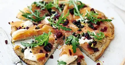 Giant smoked salmon & beetroot blini